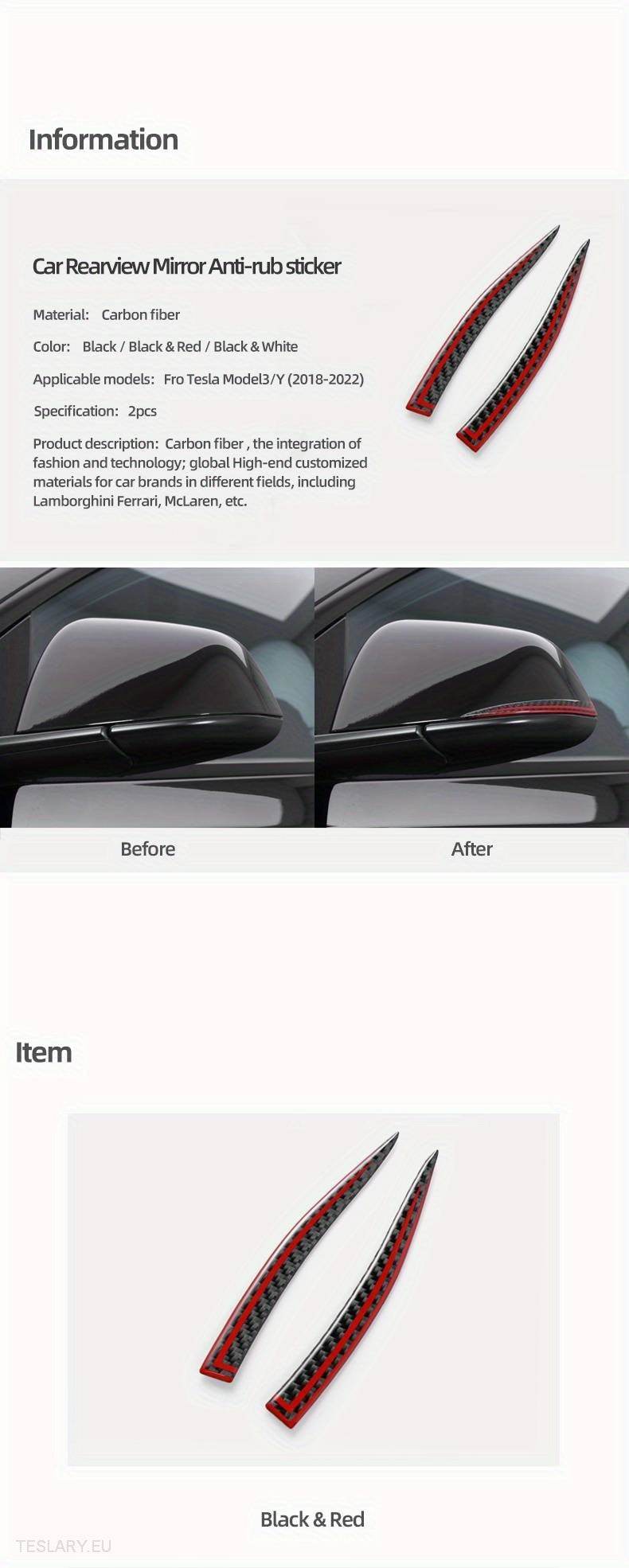 Tesla Model 3 / Y Rear View Mirror Real Carbon Fiber Trim -TESLARY.IE Tesla Shop Europe