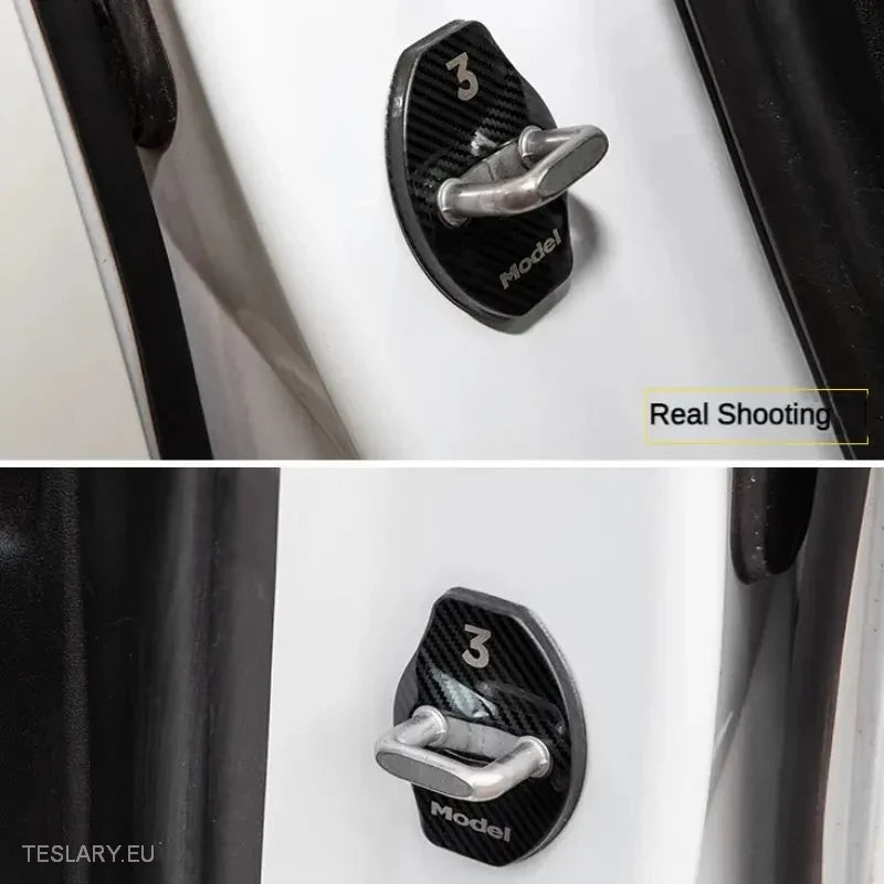 Tesla Model 3 / Y / X Stainless Steel Door Lock Protective Cover with Logo ( 4 PACK ) -TESLARY.IE Tesla Shop Europe