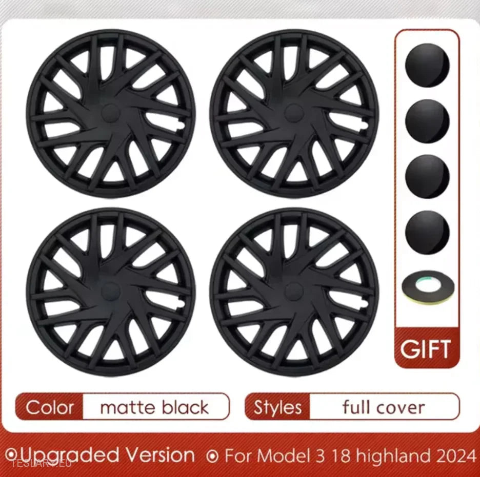 18" Tesla 3 Highland Full Rim Matte Black Wheel Cover -TESLARY.IE Tesla Shop Europe