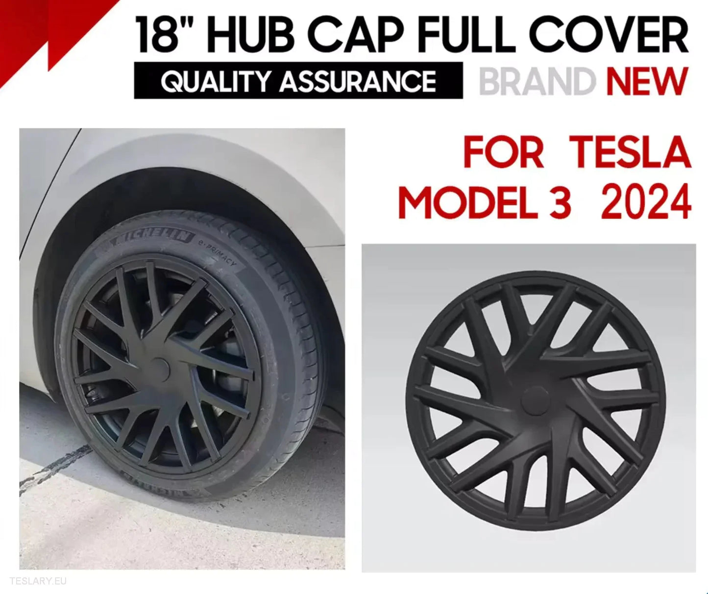 18" Tesla 3 Highland Full Rim Matte Black Wheel Cover -TESLARY.IE Tesla Shop Europe