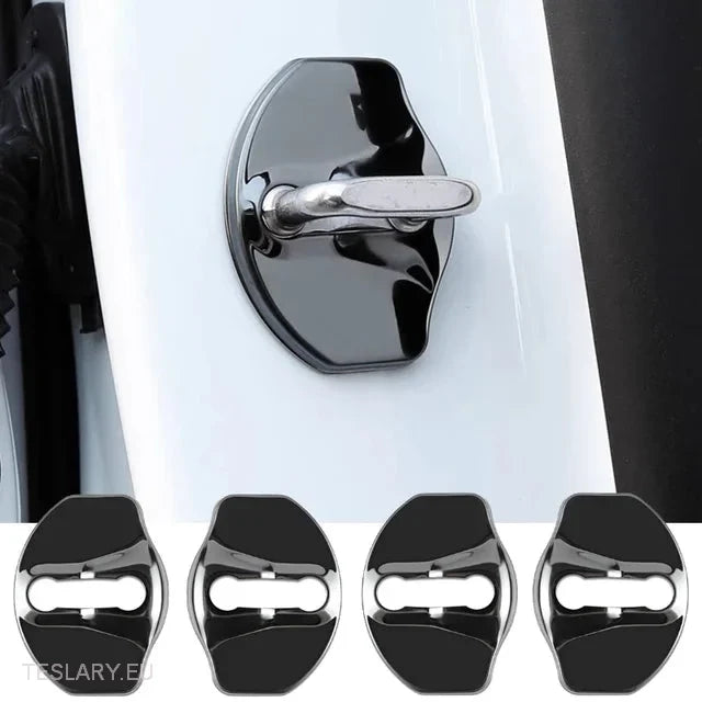 Tesla Model 3 / Y / X Stainless Steel Door Lock Protective Cover with Logo ( 4 PACK ) -TESLARY.IE Tesla Shop Europe