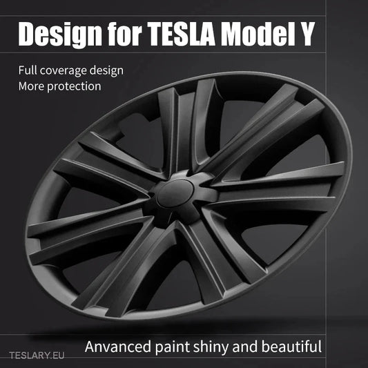 TESLA  MODEL Y 19" BLADE STYLE FULL COVER WHEEL HUBS -TESLARY.IE Tesla Shop Europe