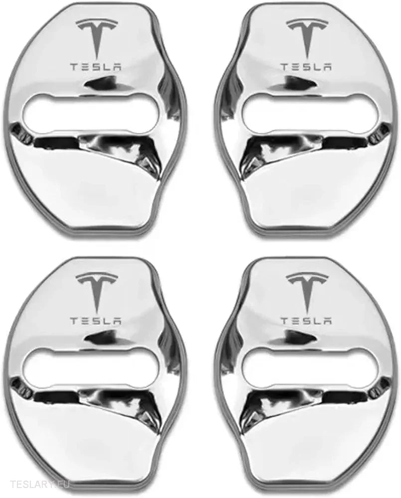 Tesla Model 3 / Y / X Stainless Steel Door Lock Protective Cover with Logo ( 4 PACK ) -TESLARY.IE Tesla Shop Europe