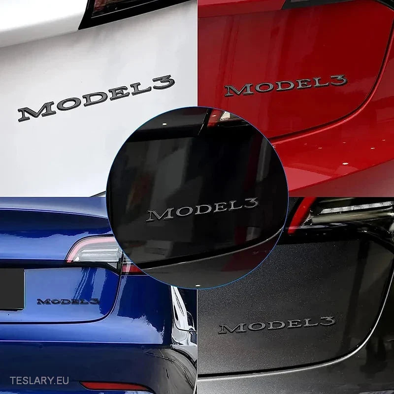 TESLA  " MODEL 3 " REAR LOGO EMBLEM IN CHROME & BLACK -TESLARY.IE Tesla Shop Europe