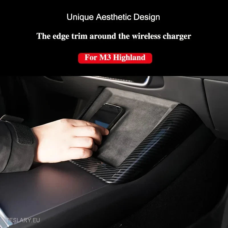 Tesla 3+ Highland Wireless Charger Carbon Fiber Trim -TESLARY.IE Tesla Shop Europe