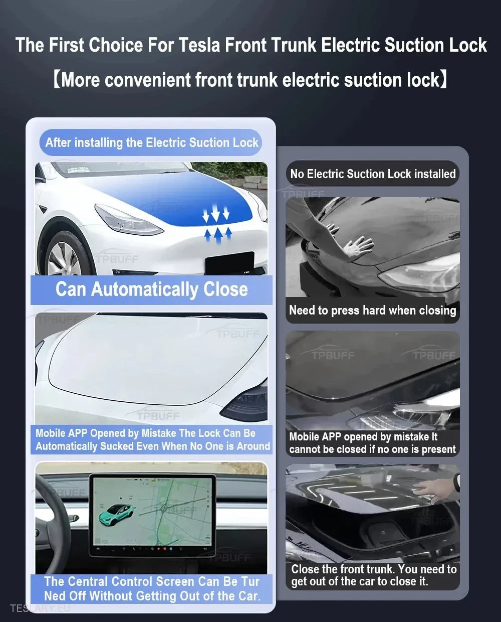 Tesla Model 3/Y Frunk Soft Close Automatic Locking Mechanism - Tesla Shop Europe - TESLARY.IE Ireland - France boutique- Deutschland Geschäft- España comercio - Nederland winkel- TESLARY.IE