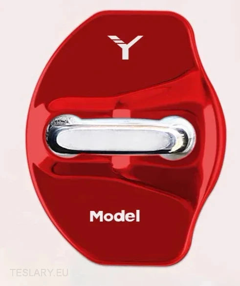 Tesla Model 3 / Y / X Stainless Steel Door Lock Protective Cover with Logo ( 4 PACK ) -TESLARY.IE Tesla Shop Europe