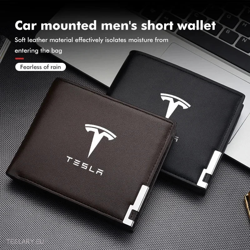 PU Black Leather Wallet / Licence Holder with Tesla Logo -TESLARY.IE Tesla Shop Europe