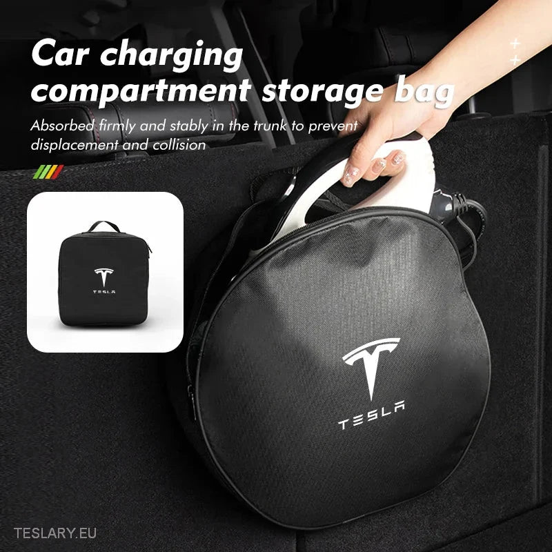 EV Cable Storage Bags Round & Square with Logo -TESLARY.IE Tesla Shop Europe