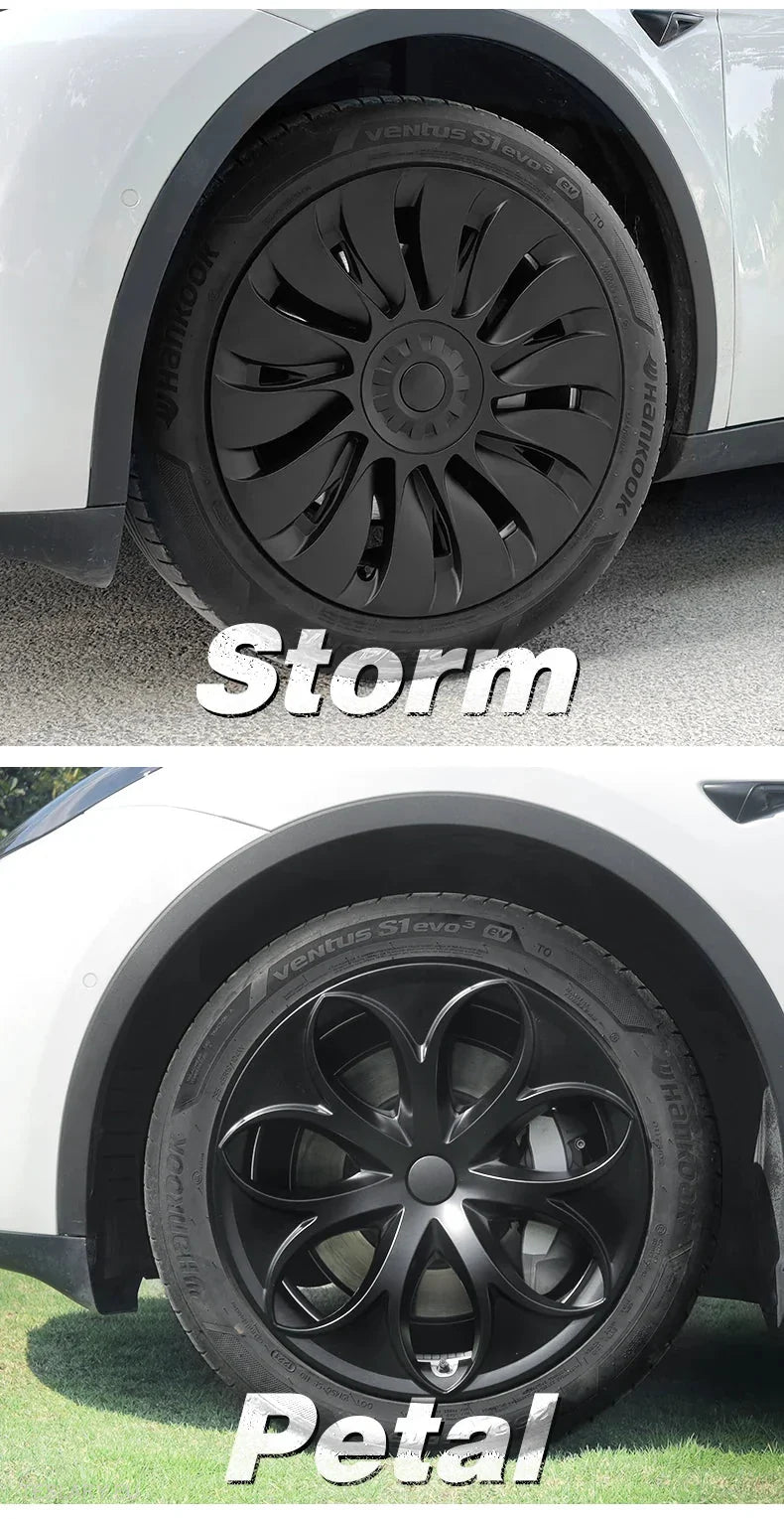 TESLA  MODEL Y 19" PETAL STYLE WHEEL HUBS -TESLARY.IE Tesla Shop Europe