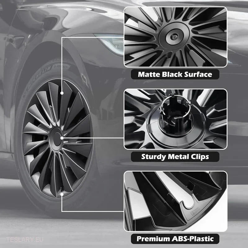 18" Tesla Model 3 Highland Performance Turbine Style Wheel Covers -TESLARY.IE Tesla Shop Europe