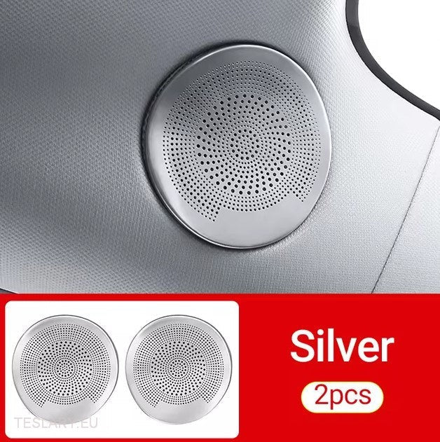 Tesla 3/Y Interior Front Circular Speaker Cover Silver ( PAIR ) -TESLARY.IE Tesla Shop Europe