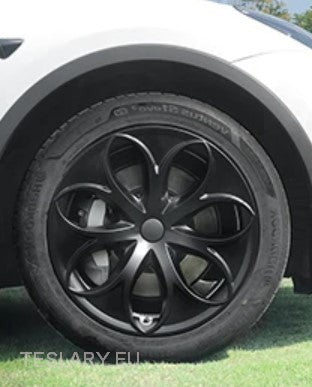 TESLA  MODEL Y 19" PETAL STYLE WHEEL HUBS -TESLARY.IE Tesla Shop Europe