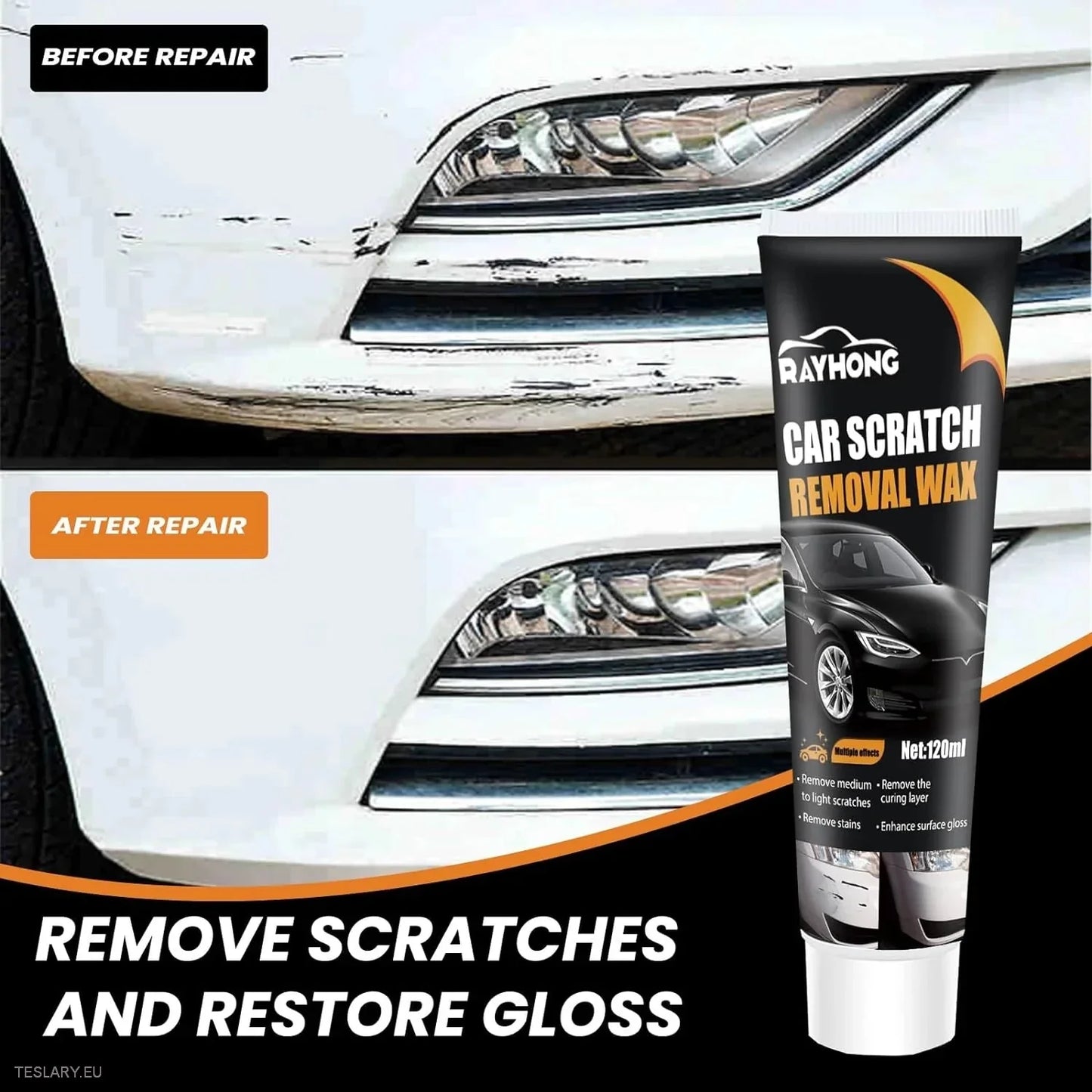 Car Scratch Removal Wax 120ml with Sponge -TESLARY.IE Tesla Shop Europe