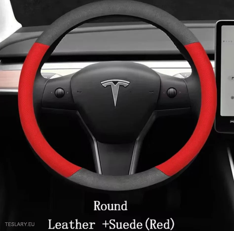 Tesla 3/Y Suede & Leather Premiun Steering Wheel Cover -TESLARY.IE Tesla Shop Europe