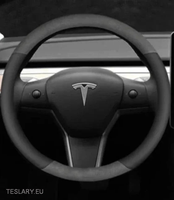 Tesla 3/Y Suede & Leather Premiun Steering Wheel Cover -TESLARY.IE Tesla Shop Europe